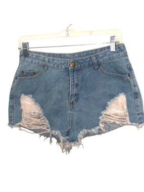 Shein Womens Distressed High-Waisted Denim Shorts
